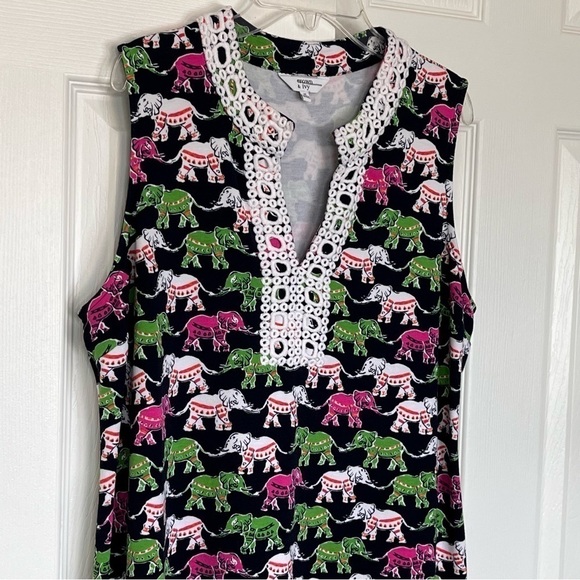 Crown & Ivy Elephant Print Preppy Embroidered A-Line Sleeveless Dress Medium - Picture 5 of 11